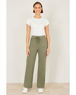 Yumi' Relaxed Stretch Wide Leg Trousers With Pockets - Natural