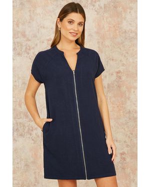 Yumi' Viscose Zip Tunic Dress - Blue