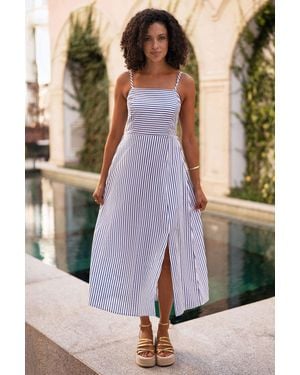 Yumi' Stripe Cotton Sun Dress With Ruched Back - Black