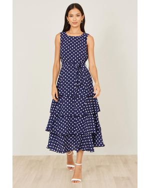 Yumi' Spot Tiered Midi Dress - Blue