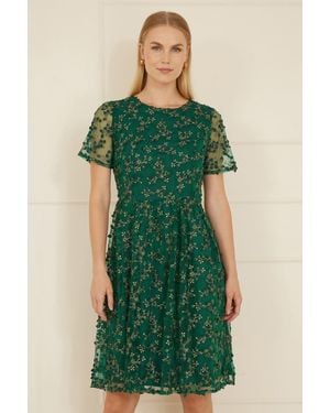 Yumi' Embroidered Floral Skater Dress - Green