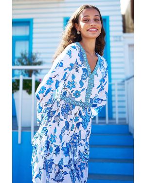 Yumi' Floral Tencel Beach Tunic - Blue
