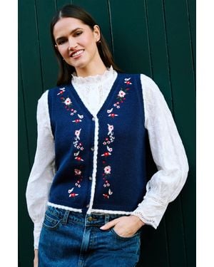 Yumi' Embroidered Knitted Waistcoat - Blue