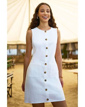 Yumi' Viscose Button Detail Shift Dress - Blue