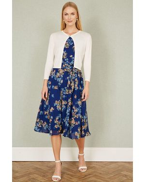 Yumi' Ivory Diamante Button Cropped Cardigan - White