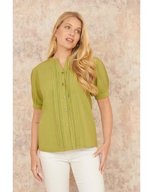Yumi' Cotton Pleated Short Sleeve Shirt - Yellow