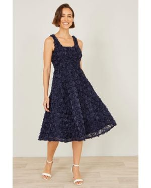 Yumi' Applique Floral Skater Dress - Blue