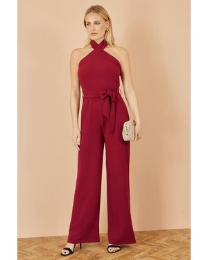 Yumi' Cross Over Halter Neck Jumpsuit - Red