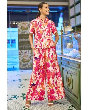 Yumi' Abstract Floral Wide Leg Trousers - Blue