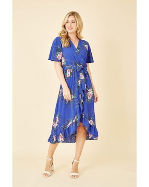 Mela Floral Dip Hem Wrap Midi Dress - Blue