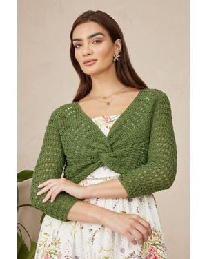 Yumi' Cotton Crochet Twisted Bolero Top - Green