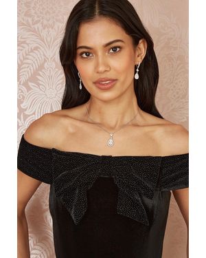 Mela Sparkle Velvet Bow Bardot Top - Black
