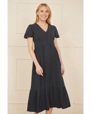 Yumi' Viscose Button Through Midi Dress - Black
