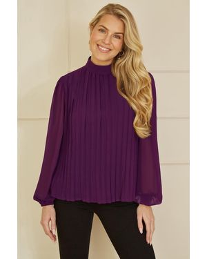 Yumi' Pleated Long Sleeve Top With High Neck - Purple