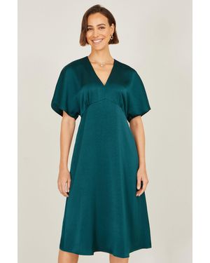 Yumi' Satin Midi Kimono Dress - Green
