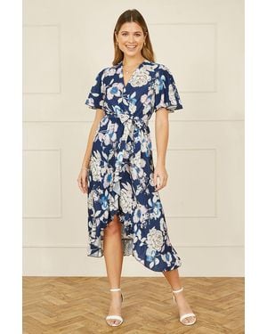 Yumi' Floral Midi Wrap Dress - Blue