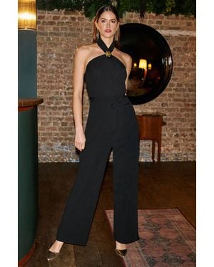 Yumi' Cross Over Halter Neck Jumpsuit - Black