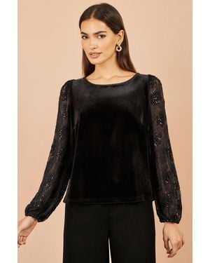 Yumi' Velvet Lace Top With Tie Back - Black