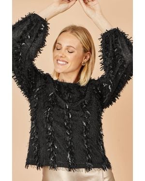 Yumi' Hanging Sequin Long Sleeve Top - Black