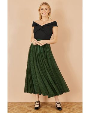 Yumi' Mesh Heart Print Tulle Skirt - Green
