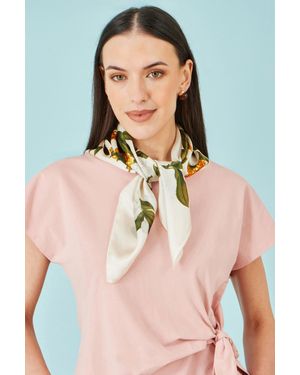 Yumi' Ivory100% Silk Botanical Rose Print Scarf - Pink
