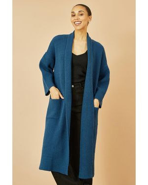 Yumi' Knitted Maxi Cardigan With Pockets - Blue