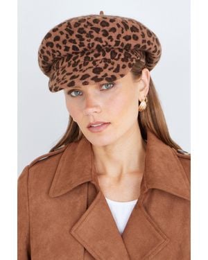 Yumi' Leopard Print Baker Boy Hat - Brown