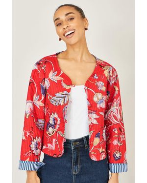 Yumi' Boho Print Cotton Reversible Quilted Jacket - Red