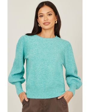 Yumi' Sea Knitted Balloon Sleeve Jumper - Green