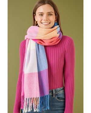 Yumi' Multicolour Herringbone Oversize Scarf - Pink