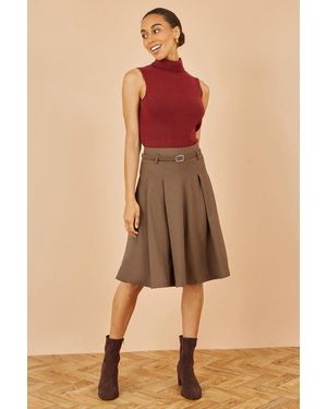Yumi' Pleated Midi Skirt With Matching Belt - Natural
