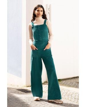 Yumi' Cord Stretch Dungaree Style Jumpsuit - Blue