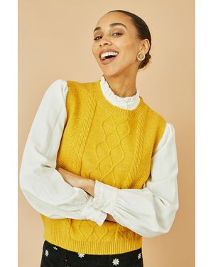 Yumi' Cable Knit Sleeveless Jumper - Yellow