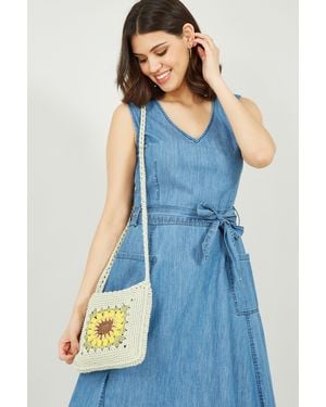 Yumi' Handmade Sunflower Crochet Bag - Blue