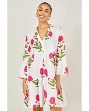 Yumi' Cotton Floral Tunic - White