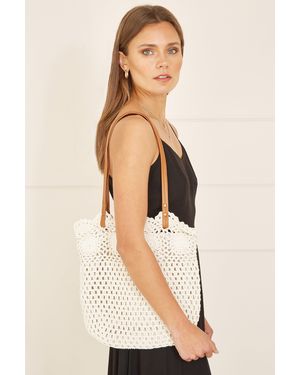 Yumi' Handmade Crochet Bag With Pu Shoulder Strap - Natural