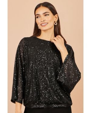 Yumi' All Over Sequin Batwing Top - Black