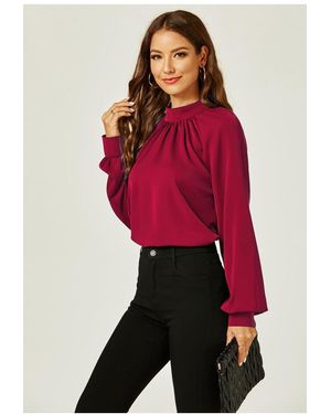 FS Collection Halter Neck Long Sleeve Blouse Top - Red