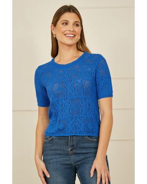 Yumi' Cotton Crochet Knitted Top - Blue