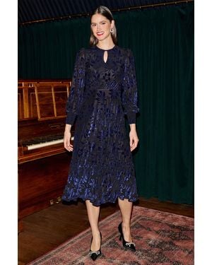 Yumi' Velvet Floral Midi Dress - Blue