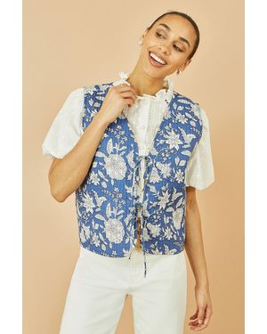 Yumi' Floral Reversible Cotton Quilted Waistcoat - Blue