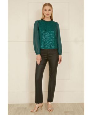Yumi' Sequin Sheer Sleeve Top - Green