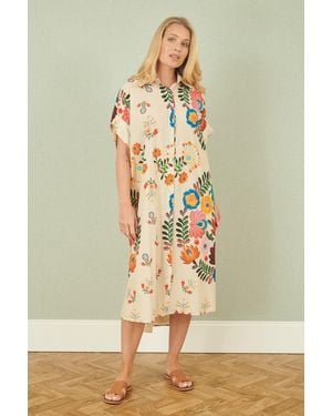 Yumi' Multicoloured Folk Print Relaxed Tunic - Natural