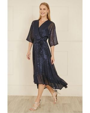 Yumi' Sequin Kimono Midi Wrap Dress - Blue