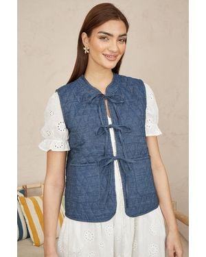 Yumi' Chambray Cotton Quilted Reversible Vest - Blue
