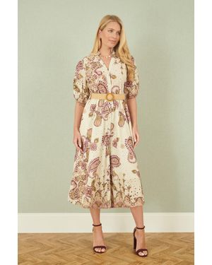 Yumi' Paisley Print Broderie Anglaise Cotton Midi Dress - Natural