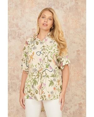 Yumi' Relaxed Fit Shirt With Botanical Print - Natural