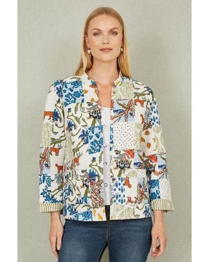 Yumi' Patchwork Print Reversible Cotton Quilted Jacket - Blue