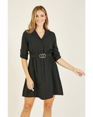 Mela London Mela Shirt Dress With Buckle Belt - Black