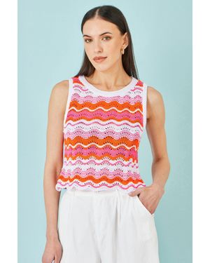 Yumi' Stripe Crochet Stripe Vest Top - Red